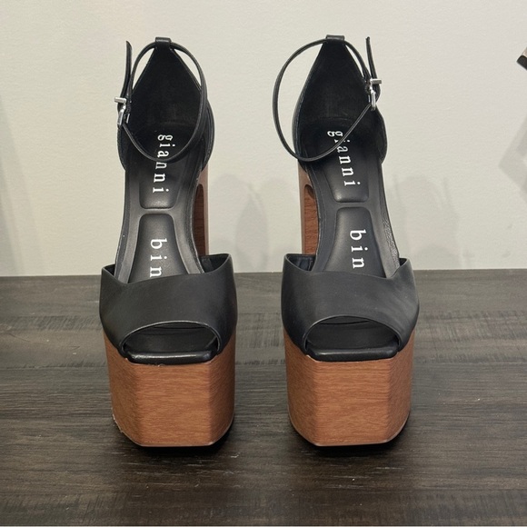 Gianni Bini Fenix Leather Woodgrain Platform Peep Toe Pumps Heels Size 6.5 NEW - Picture 8 of 9